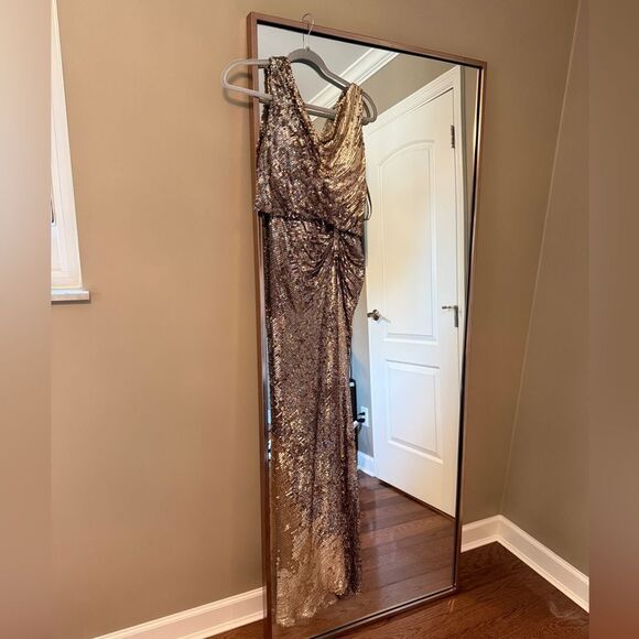 Alberto Makali Beaded Gold 100% Silk Evening Gown Size 2 - Picture 3 of 8